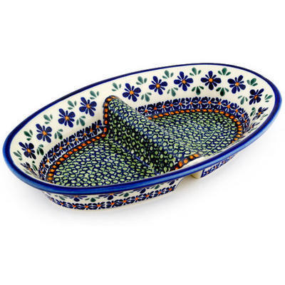 Polish Pottery Divided Dish 11&quot; Gingham Flowers