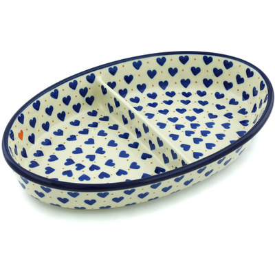 Polish Pottery Divided Dish 11&quot; Heart Of Hearts