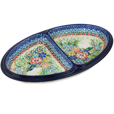 Polish Pottery Divided Dish 11&quot; Hummingbird Meadow UNIKAT