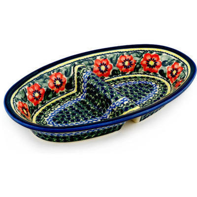 Polish Pottery Divided Dish 11&quot; Poppies All Around UNIKAT