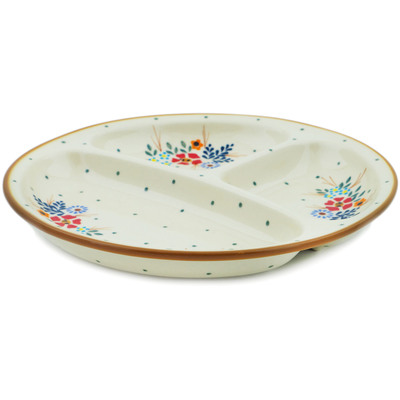 Polish Pottery Divided Dish 11" Rustic Field Flowers Red