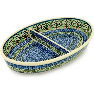 Polish Pottery Divided Dish 11&quot; Scroll Window