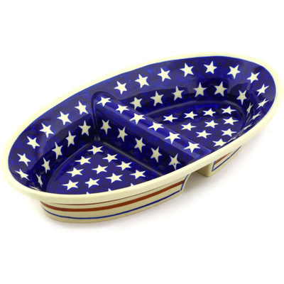 Polish Pottery Divided Dish 11&quot; Stars And Stripes