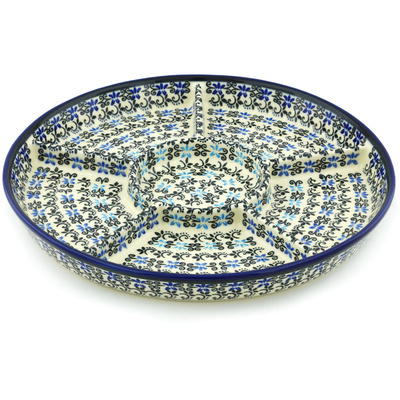 Polish Pottery Divided Dish 12&quot; Black And Blue Lace