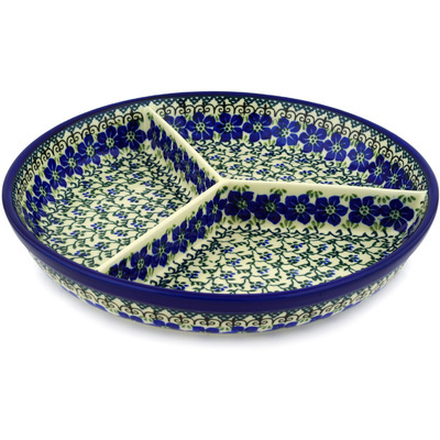 Polish Pottery Divided Dish 12&quot; Blue Dogwood