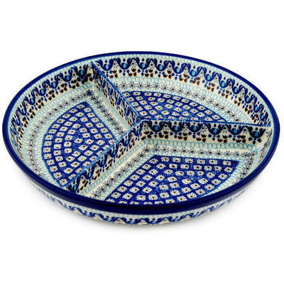 Polish Pottery Divided Dish 12&quot; Blue Ice
