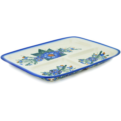 Polish Pottery Divided Dish 12&quot; Blue Meadow