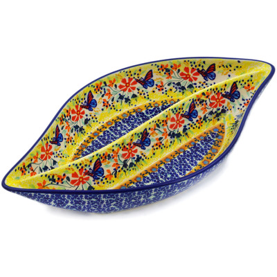 Polish Pottery Divided Dish 12&quot; Butterfly Summer Garden UNIKAT