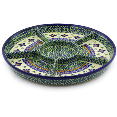 Polish Pottery Divided Dish 12&quot; Gingham Flowers