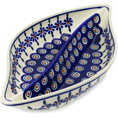 Polish Pottery Divided Dish 12&quot; Peacock