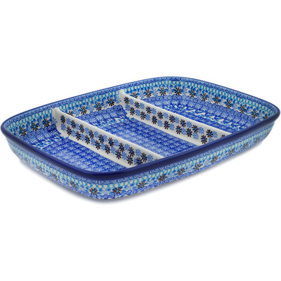 Polish Pottery Divided Dish 13&quot; Crocheted Granny Squares