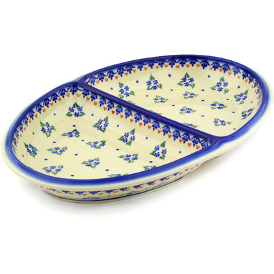 Polish Pottery Divided Dish 14&quot; Daisy Dollops