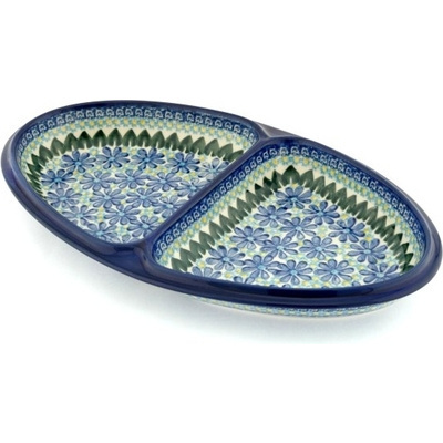 Polish Pottery Divided Dish 14&quot; Deep Blue Astrid