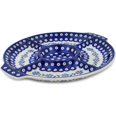 Polish Pottery Divided Dish 14&quot; Peacock Forget-me-not