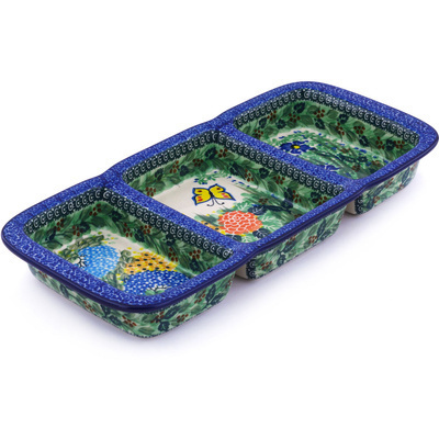 Polish Pottery Divided Dish 16&quot; Spring Garden UNIKAT