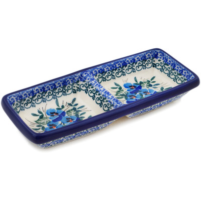 Polish Pottery Divided Dish 7&quot; Blue Pansy
