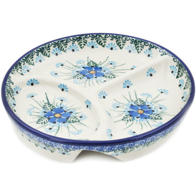 Polish Pottery Divided Dish 7&quot; Forget Me Not UNIKAT