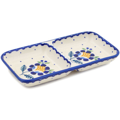 Polish Pottery Divided Dish 7&quot; Orange And Blue Flower