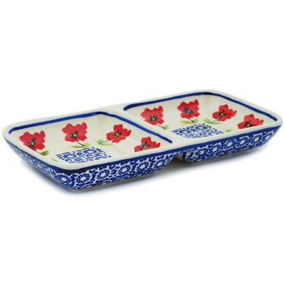 Polish Pottery Divided Dish 7&quot; Wind-blown Poppies