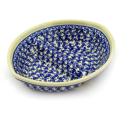 Polish Pottery Divided Dish 8&quot; Blue Lace Vines