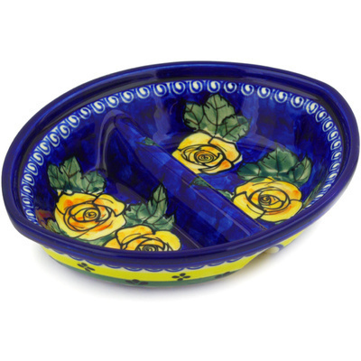 Polish Pottery Divided Dish 8&quot; Cabbage Roses