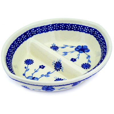 Polish Pottery Divided Dish 8&quot; Delicate Poppy
