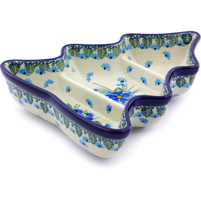 Polish Pottery Divided Dish 8&quot; Forget Me Not UNIKAT