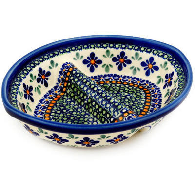 Polish Pottery Divided Dish 8&quot; Gingham Flowers