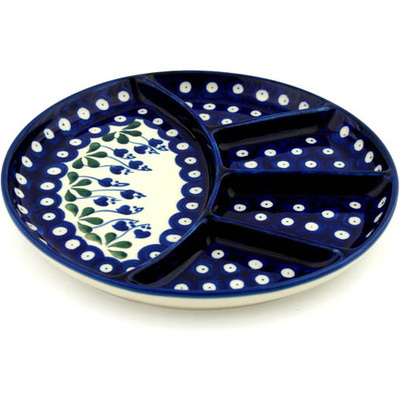 Polish Pottery Divided Dish 9&quot; Bleeding Heart Peacock