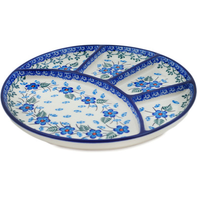 Polish Pottery Divided Dish 9&quot; Blue Blossom