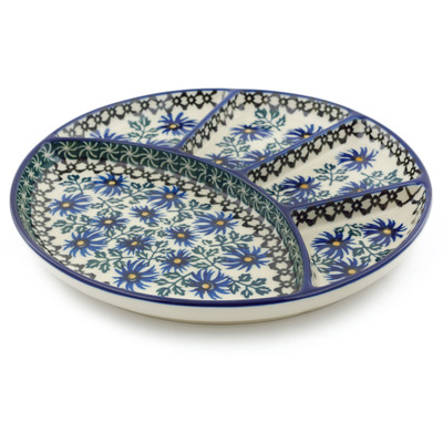 Polish Pottery Divided Dish 9&quot; Blue Chicory