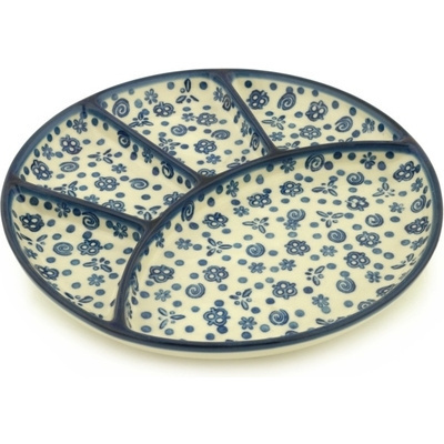 Polish Pottery Divided Dish 9&quot; Blue Confetti
