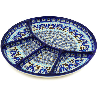 Polish Pottery Divided Dish 9&quot; Blue Ice