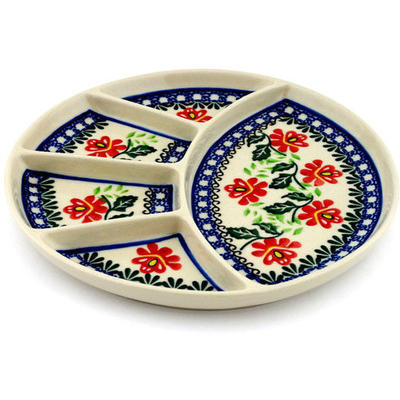 Polish Pottery Divided Dish 9&quot; Christmas Rose