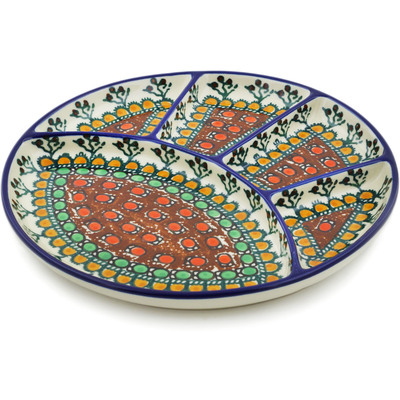 Polish Pottery Divided Dish 9&quot; Cranberry Medley UNIKAT