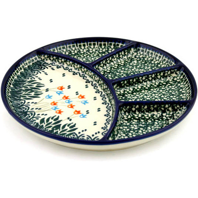 Polish Pottery Divided Dish 9&quot; Dancing Tulips