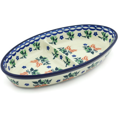 Polish Pottery Divided Dish 9" Fire Cracker