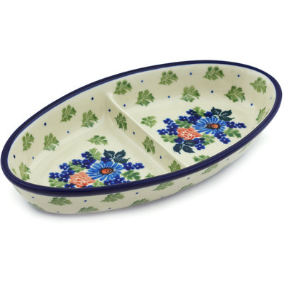 Polish Pottery Divided Dish 9&quot; Flower Crown