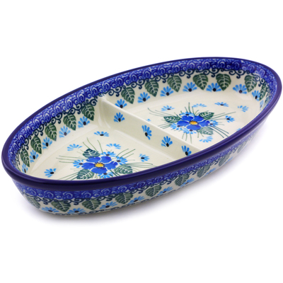 Polish Pottery Divided Dish 9&quot; Forget Me Not UNIKAT