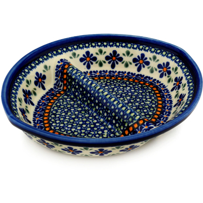 Polish Pottery Divided Dish 9" Gingham Flowers