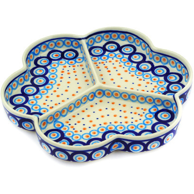 Polish Pottery Divided Dish 9&quot; Modern Peacock