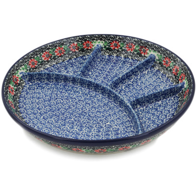 Polish Pottery Divided Dish 9&quot; Red Zinnia