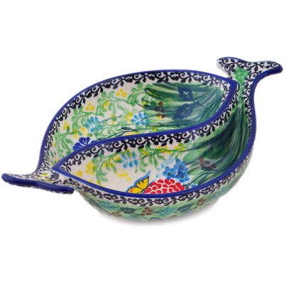 Polish Pottery Divided Dish 9&quot; Spring Garden UNIKAT