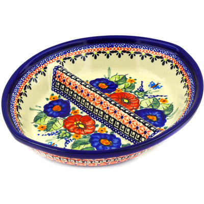 Polish Pottery Divided Dish 9&quot; Spring Splendor UNIKAT
