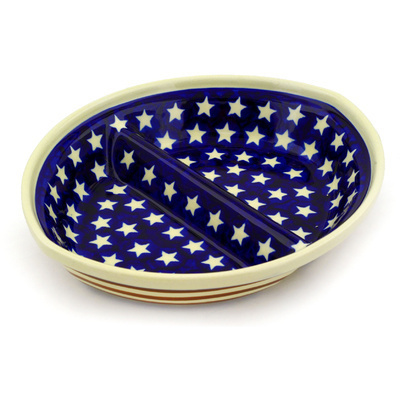 Polish Pottery Divided Dish 9&quot; Stars And Stripes
