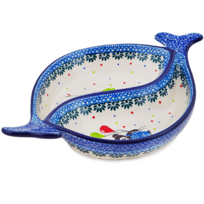 Polish Pottery Divided Dish 9&quot; Teddy Bear UNIKAT