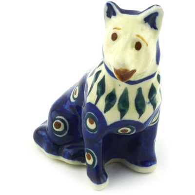 Polish Pottery Dog Figurine 3&quot; Blue Peacock