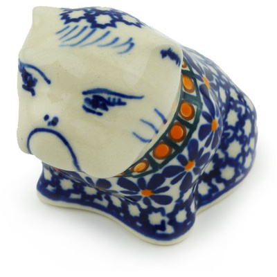 Polish Pottery Dog Figurine 3&quot; Gangham Flower Chain