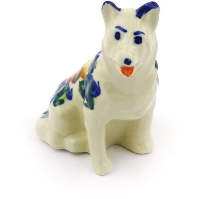 Polish Pottery Dog Figurine 3&quot; Lace Collar UNIKAT