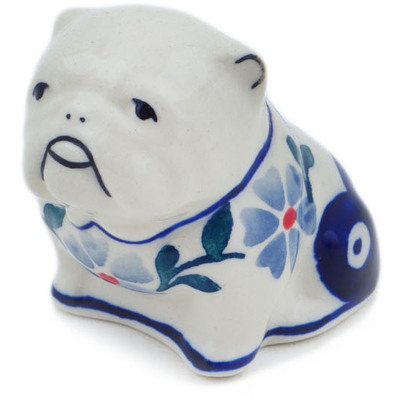 Polish Pottery Dog Figurine 3&quot; Peacock Forget-me-not